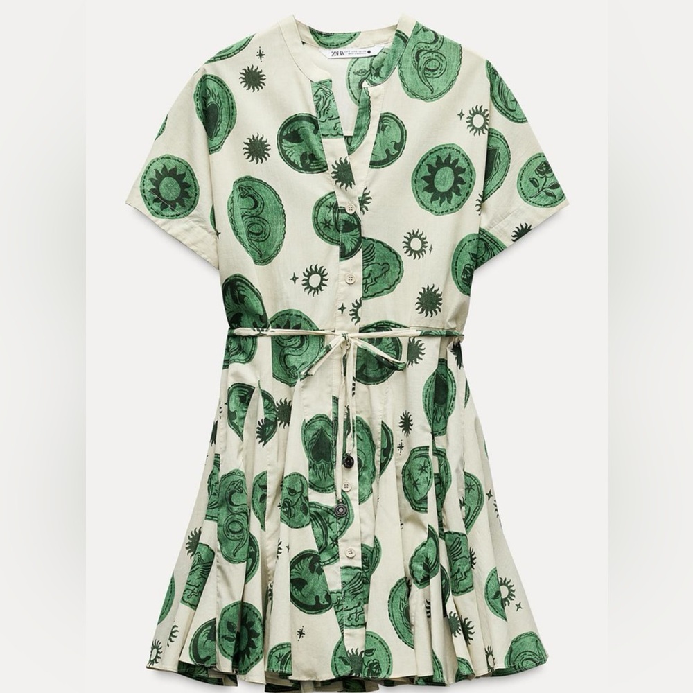 zara printed dress with belt nwot small